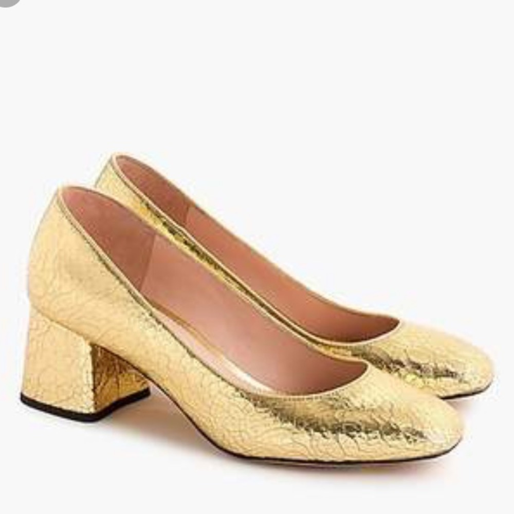🆕 J.Crew Block Heel Pump in Gold Crackle